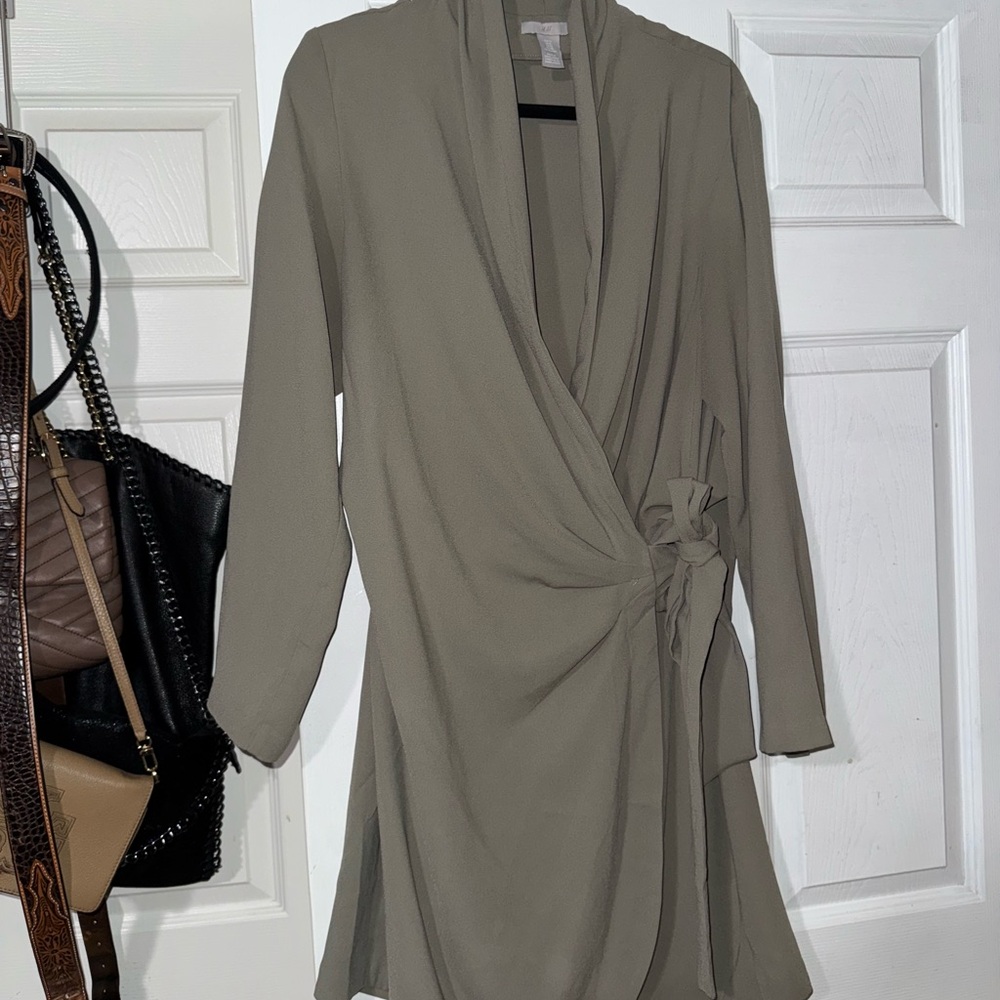 Elegant Olive Green Wrap Dress